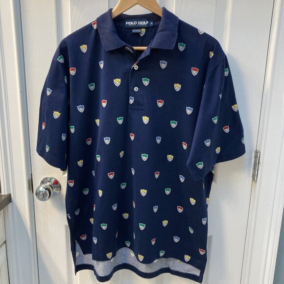 Vintage 90s Polo Golf Ralph Lauren Shields All Over Print Size Medium - Picture 6 of 6